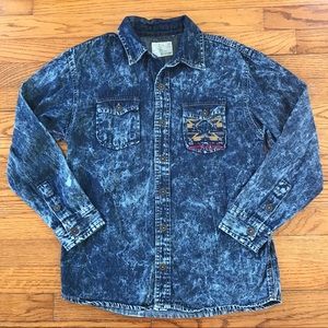 Acid Wash Blue Denim Southwest Embroidered Shirt